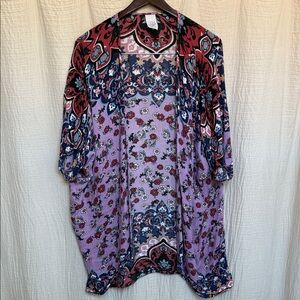 Time and Tru Floral Kimono - Red, Blue, Purple